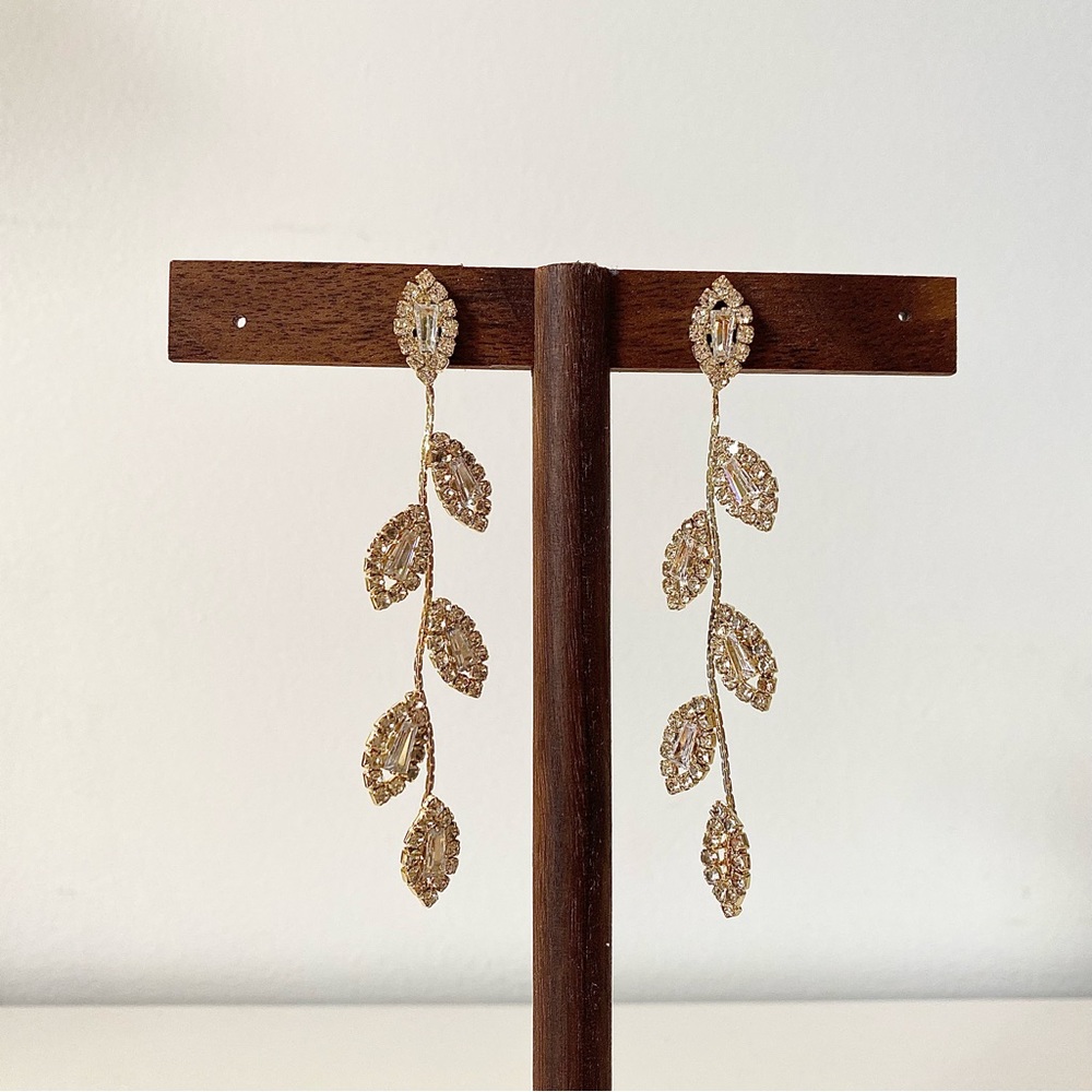 3/$20 Gold Plated Rhinestone Leaf Dangle Earrings